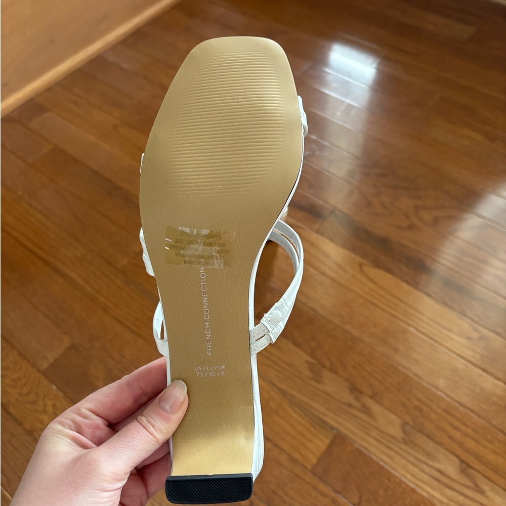 French Connection White Croc-Embossed Strappy Block Heel Sandals - Picture 3 of 7